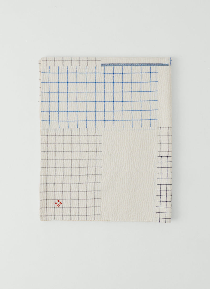 Tea Towel Check Patchwork Bedspread | Ecru/Multi