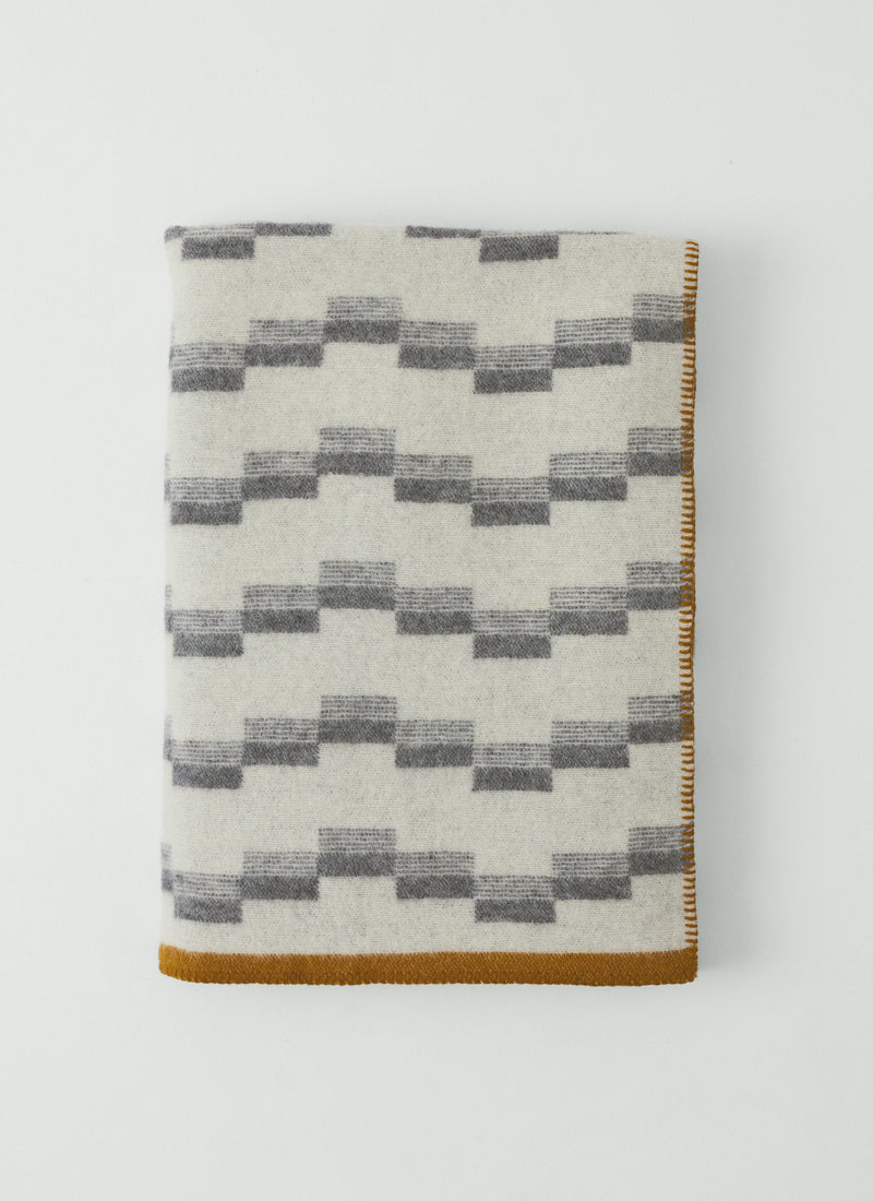 Jacquard Stepped Stripe Wool Blanket | Ecru/Charcoal