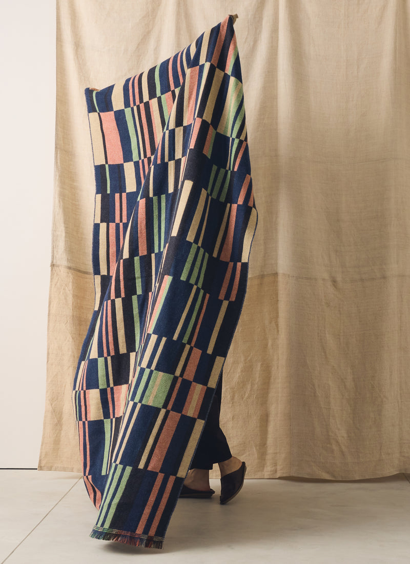 Bristol Weaving Mill Block Stripe Blanket | Deep Blue/Fern