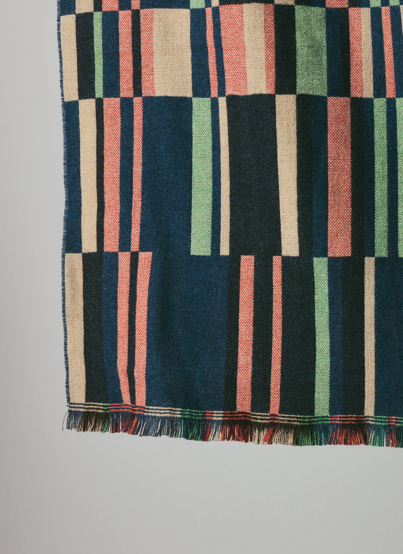 Bristol Weaving Mill Block Stripe Blanket | Deep Blue/Fern