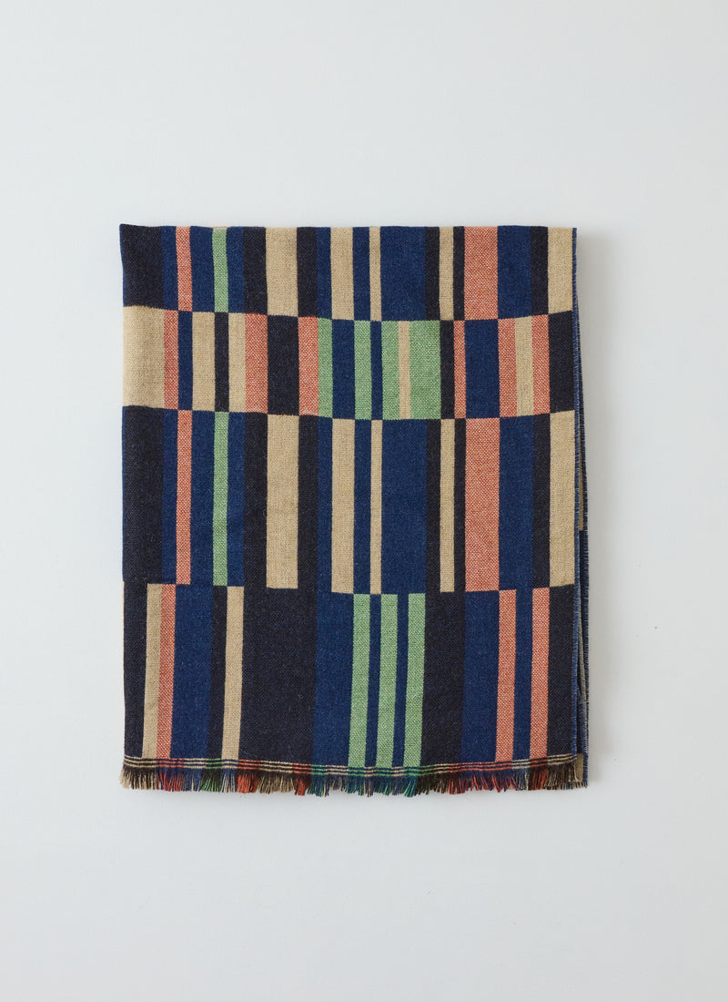 Bristol Weaving Mill Block Stripe Blanket | Deep Blue/Fern