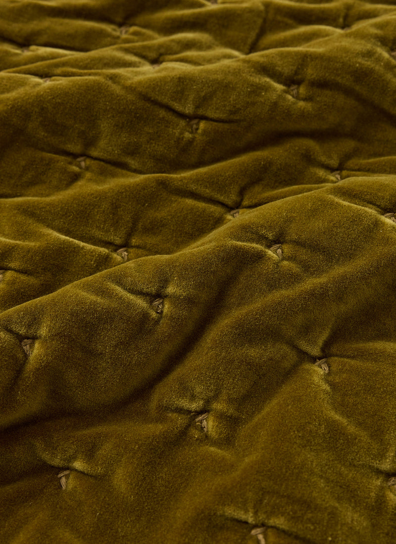 Stripe Back Cotton Velvet Quilt | Golden Olive/Burnt Ginger