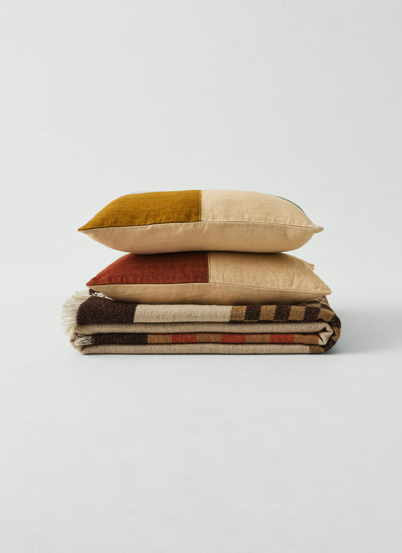 Bristol Weaving Mill Check Border Blanket | Almond/Coffee/Burnt Orange