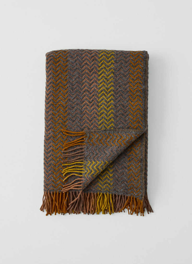 Striped Chevron Wool Blanket | Dusk/Caramel