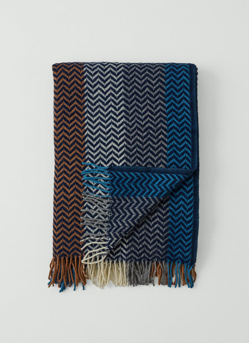 Striped Chevron Wool Blanket | Sea Blue/Nougat