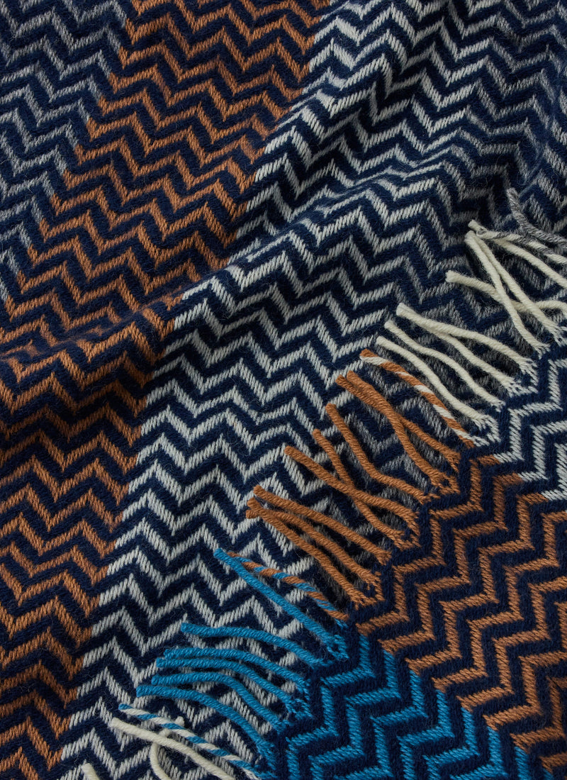 Striped Chevron Wool Blanket | Sea Blue/Nougat