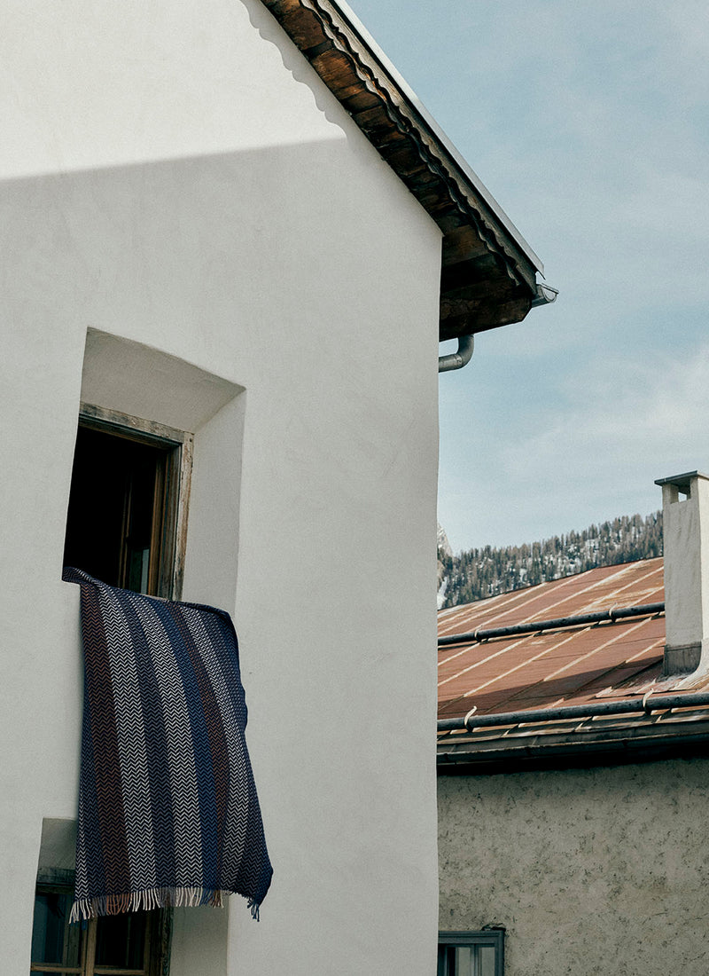Striped Chevron Wool Blanket | Sea Blue/Nougat
