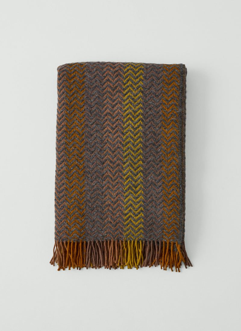 Striped Chevron Wool Blanket | Dusk/Caramel