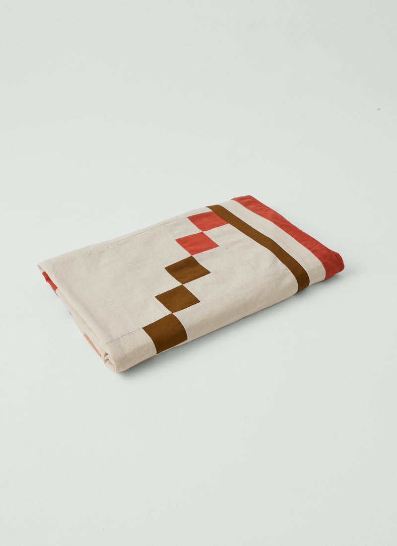Gable Patchwork Cotton Lightweight Bedspread | Ecru/Rich Ochre/Coral