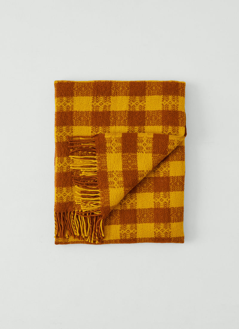 Hutton Check Wool Blanket | Gold/Caramel