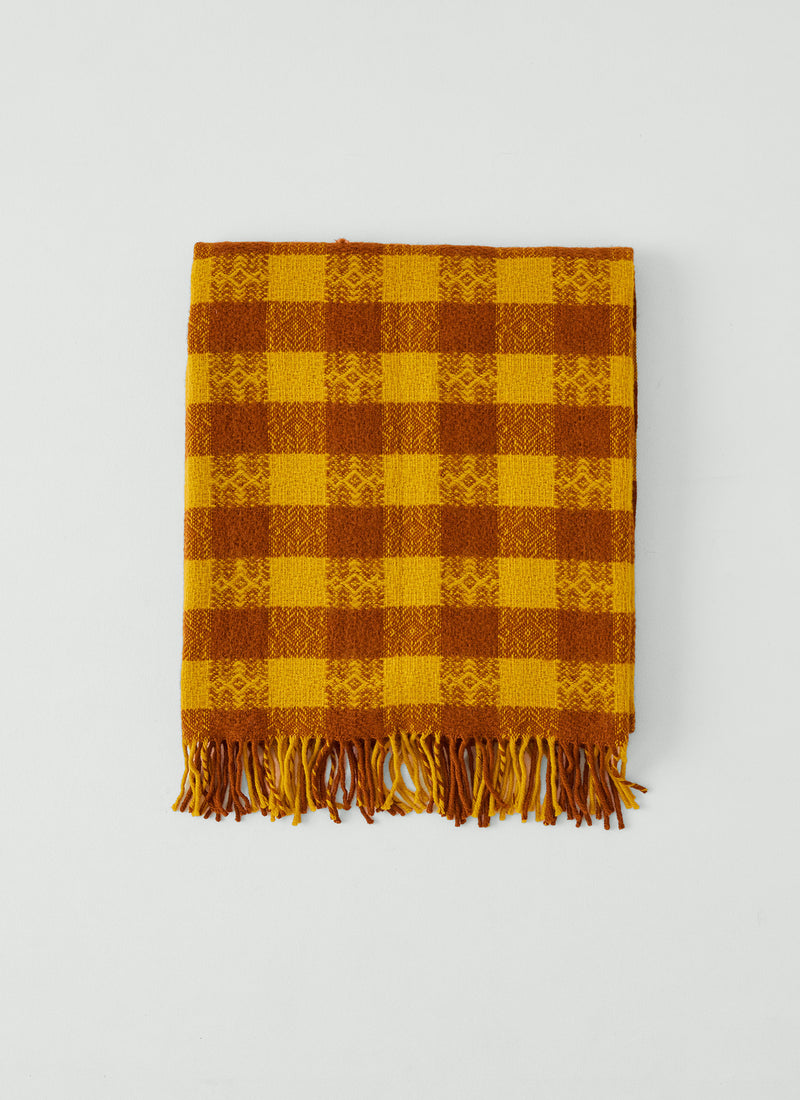Hutton Check Wool Blanket | Gold/Caramel
