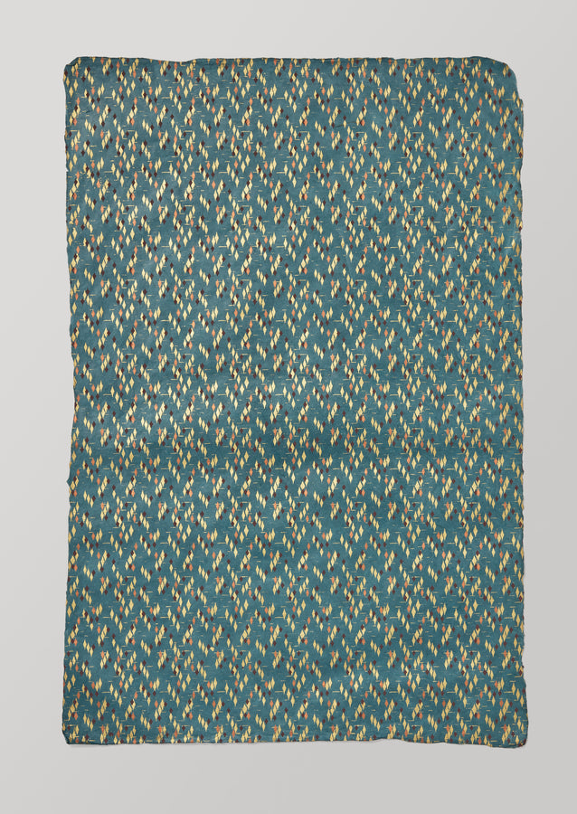 Lantern Print Lokta Wrapping Paper | Petrol Blue/Gold
