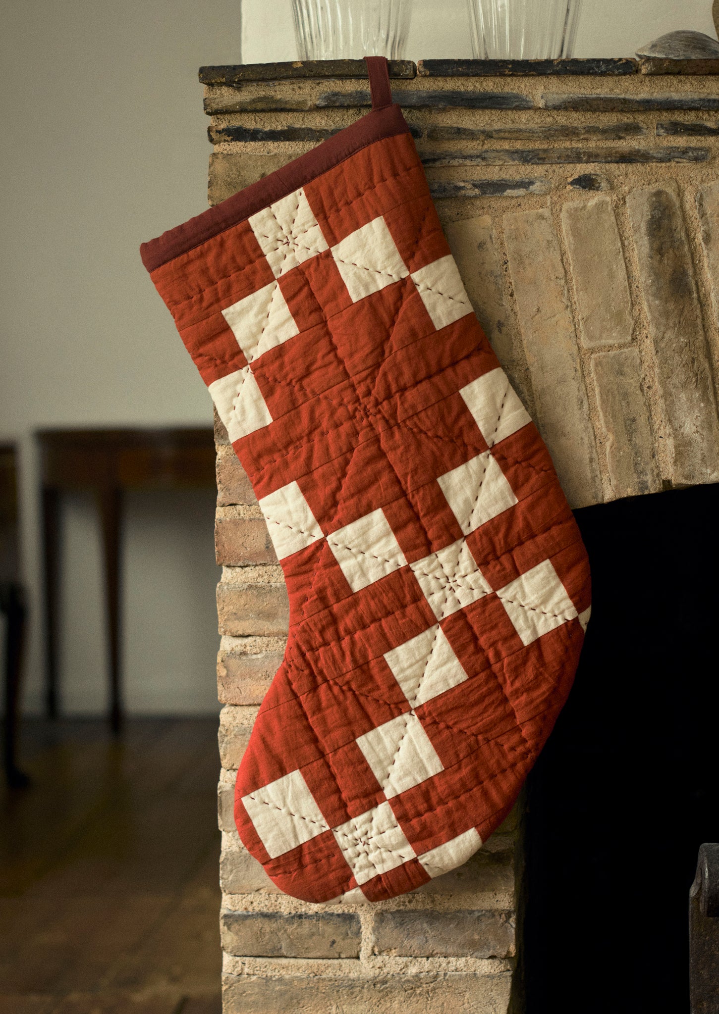 Patchwork Christmas Stocking | Burnt Orange/Ecru