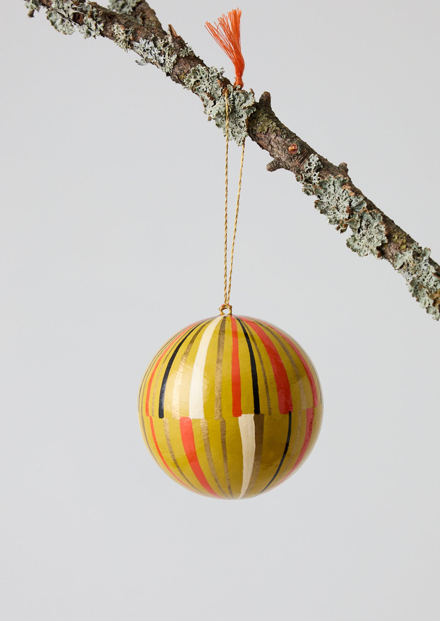 Striped Hand Painted Bauble | Antique Olive