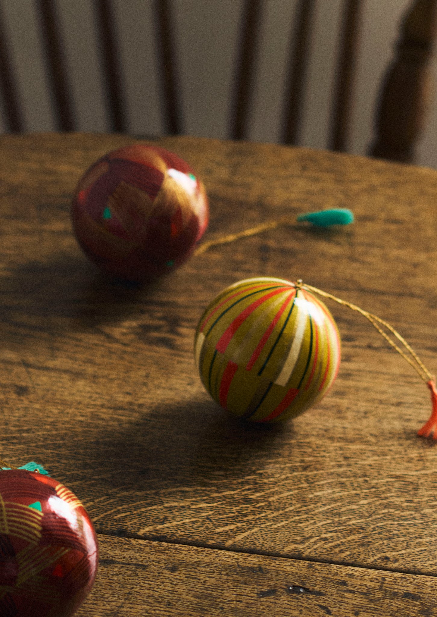 Striped Hand Painted Bauble | Antique Olive
