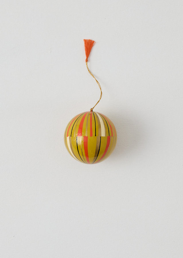 Striped Hand Painted Bauble | Antique Olive