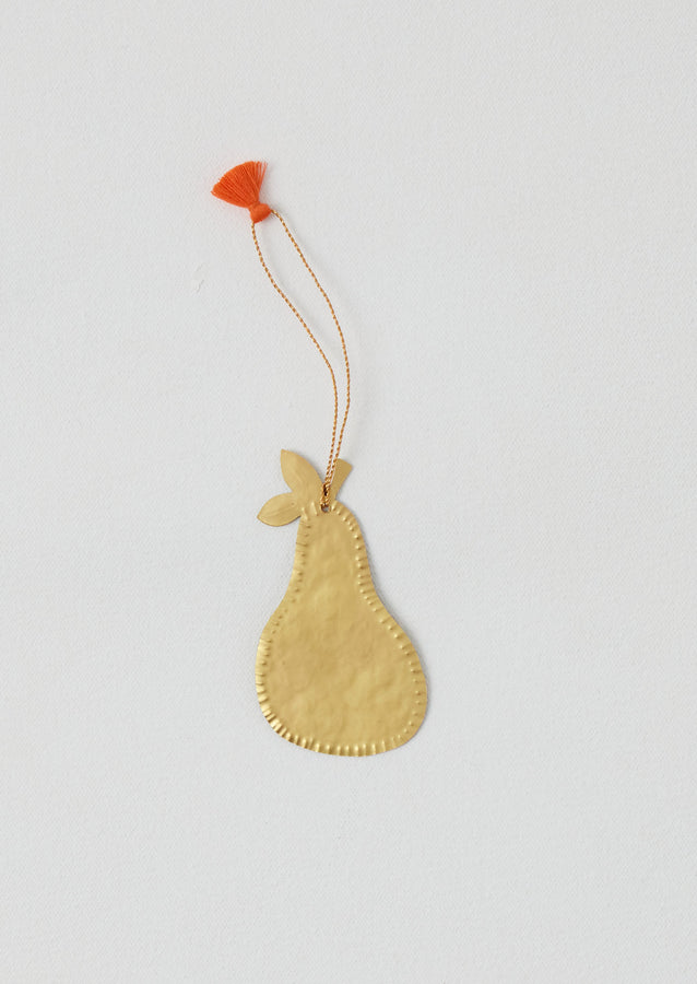 Hammered Metal Pear Decoration | Brass