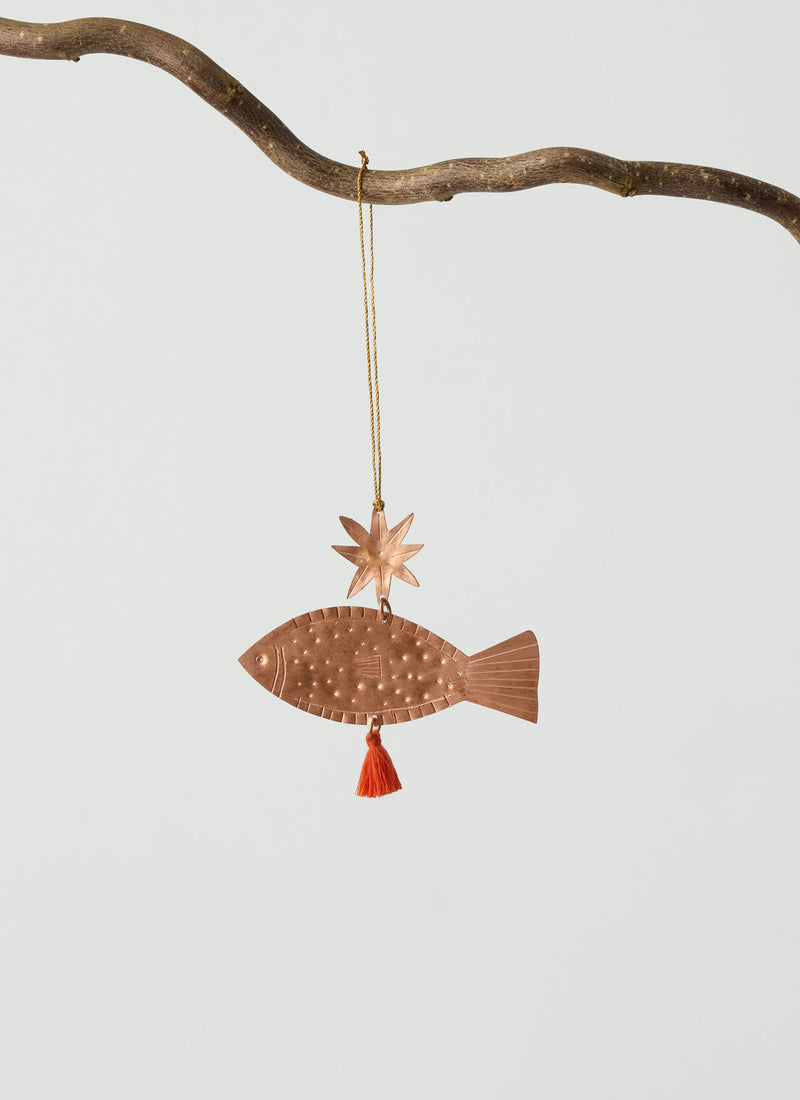 Hammered Metal Fish Decoration | Copper