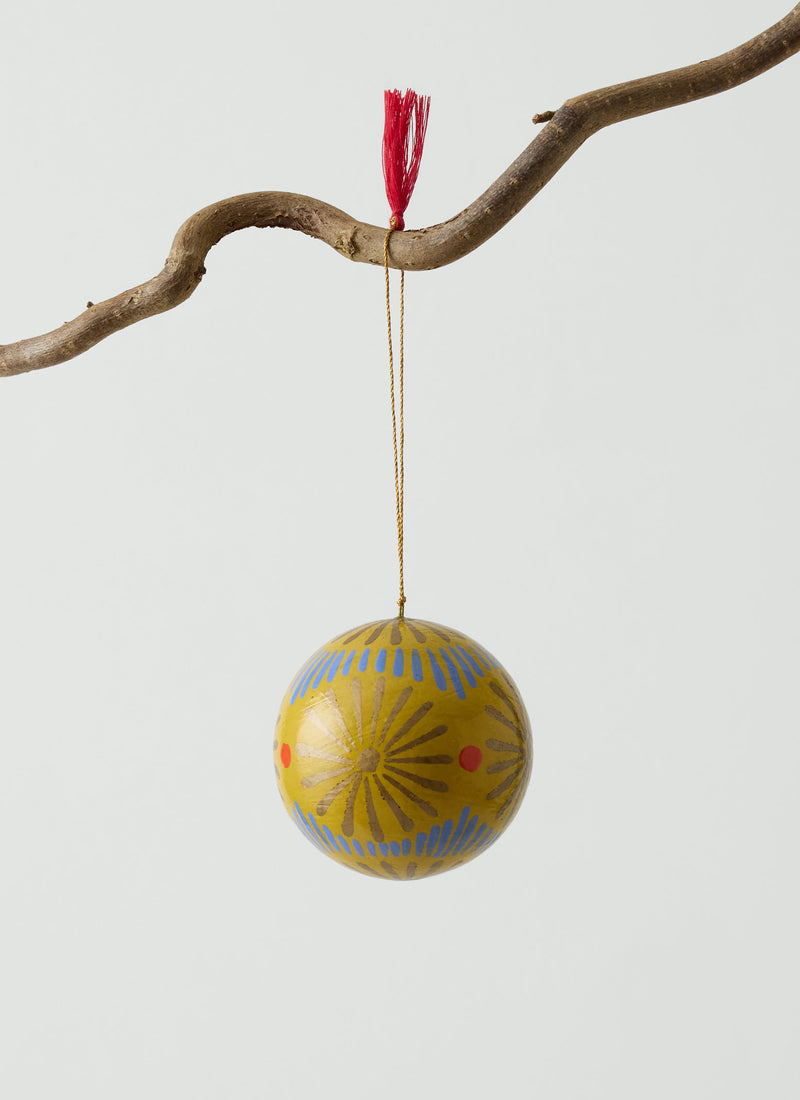 Folk Snowflake Hand Painted Bauble | Antique Olive