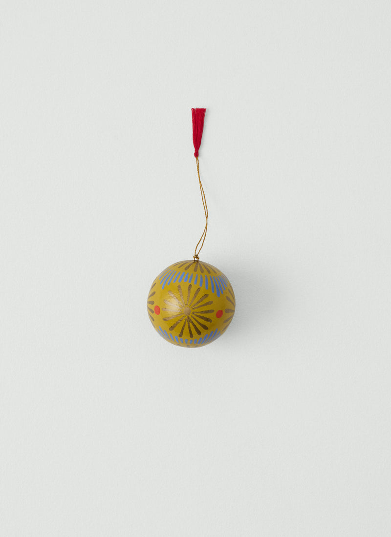 Folk Snowflake Hand Painted Bauble | Antique Olive