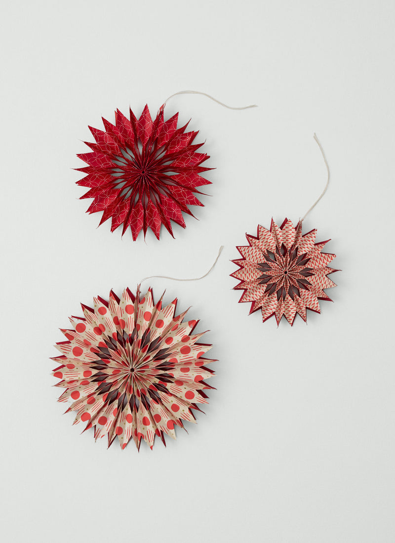 Geo Print Hanging Star Set | Redcurrant/Ecru