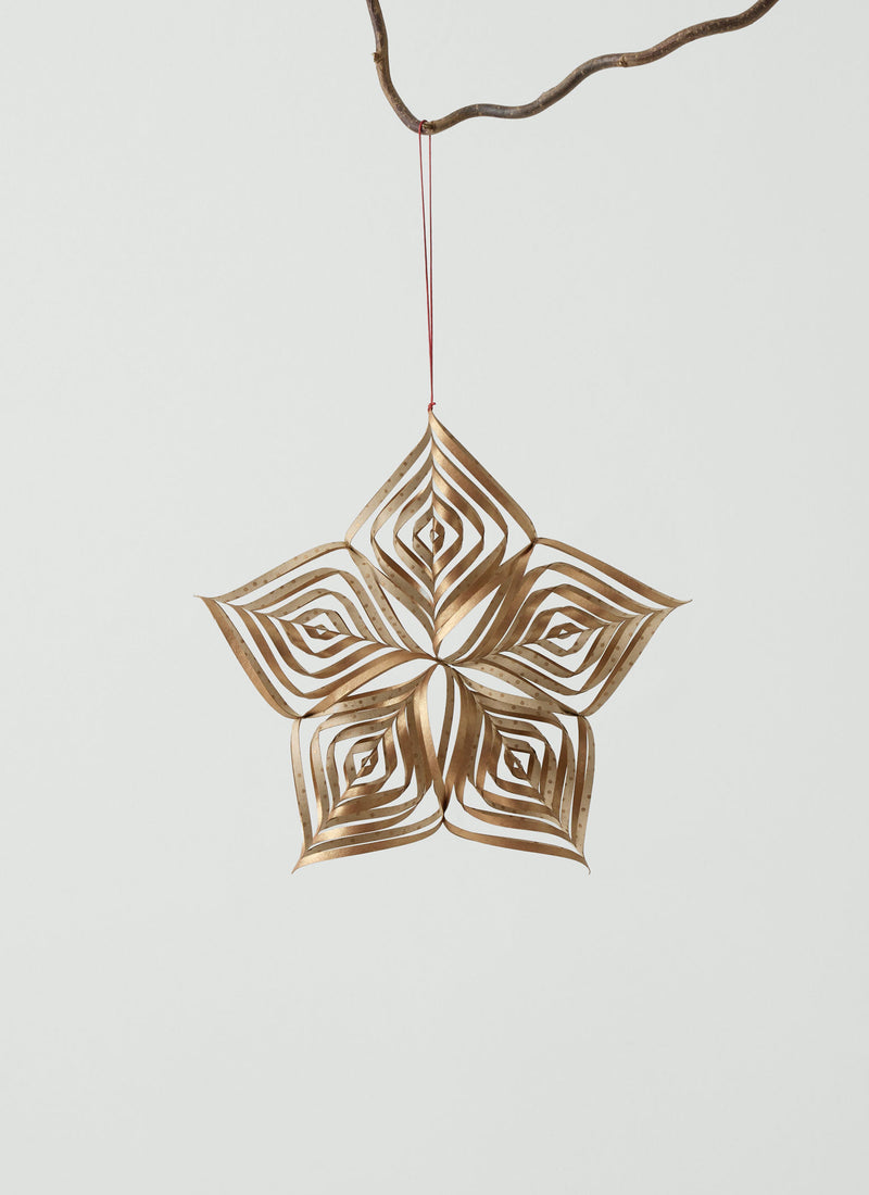 Large Hanging Paper Quill Star | Ecru/Gold