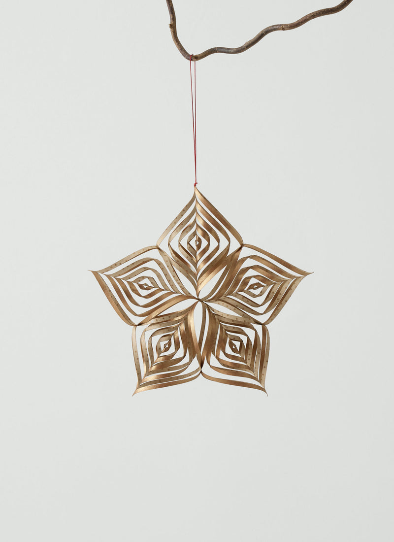 Large Hanging Paper Quill Star | Ecru/Gold