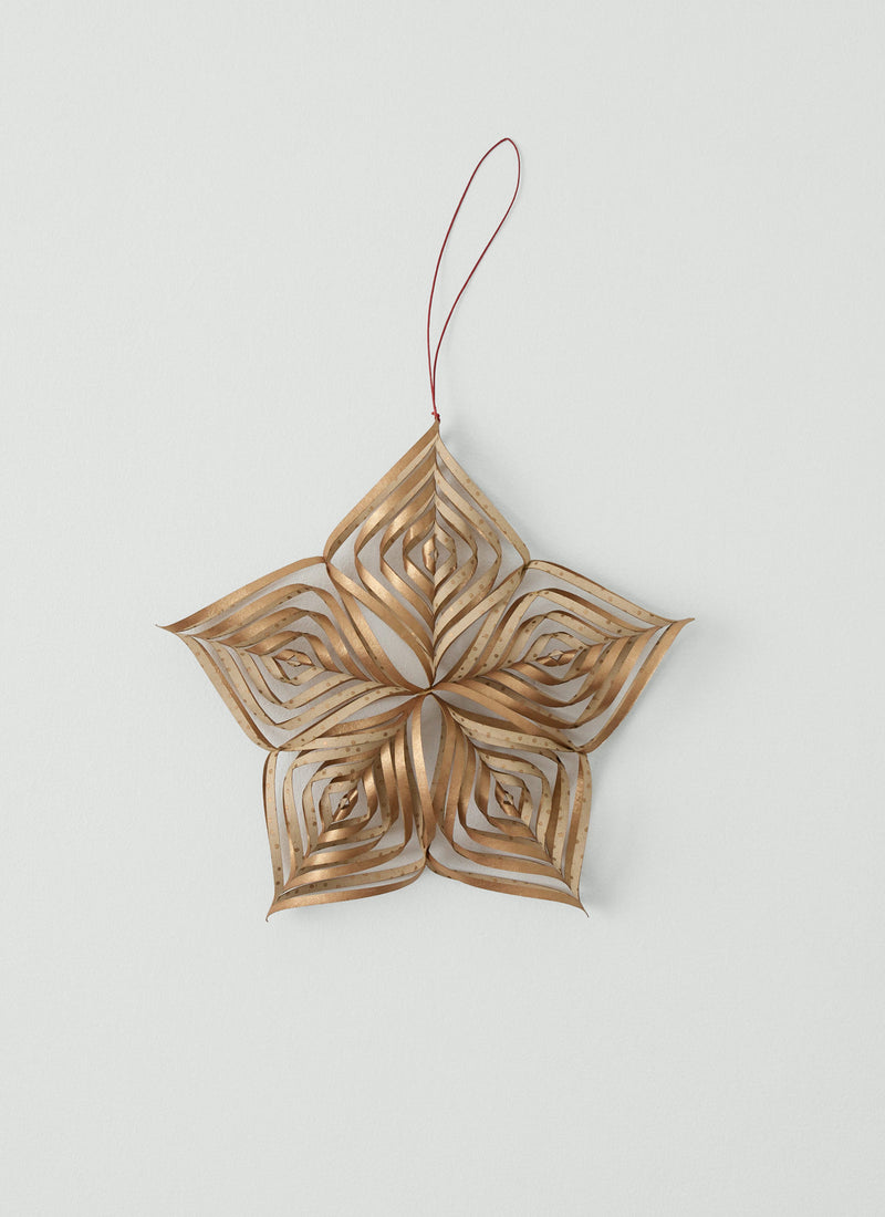 Large Hanging Paper Quill Star | Ecru/Gold