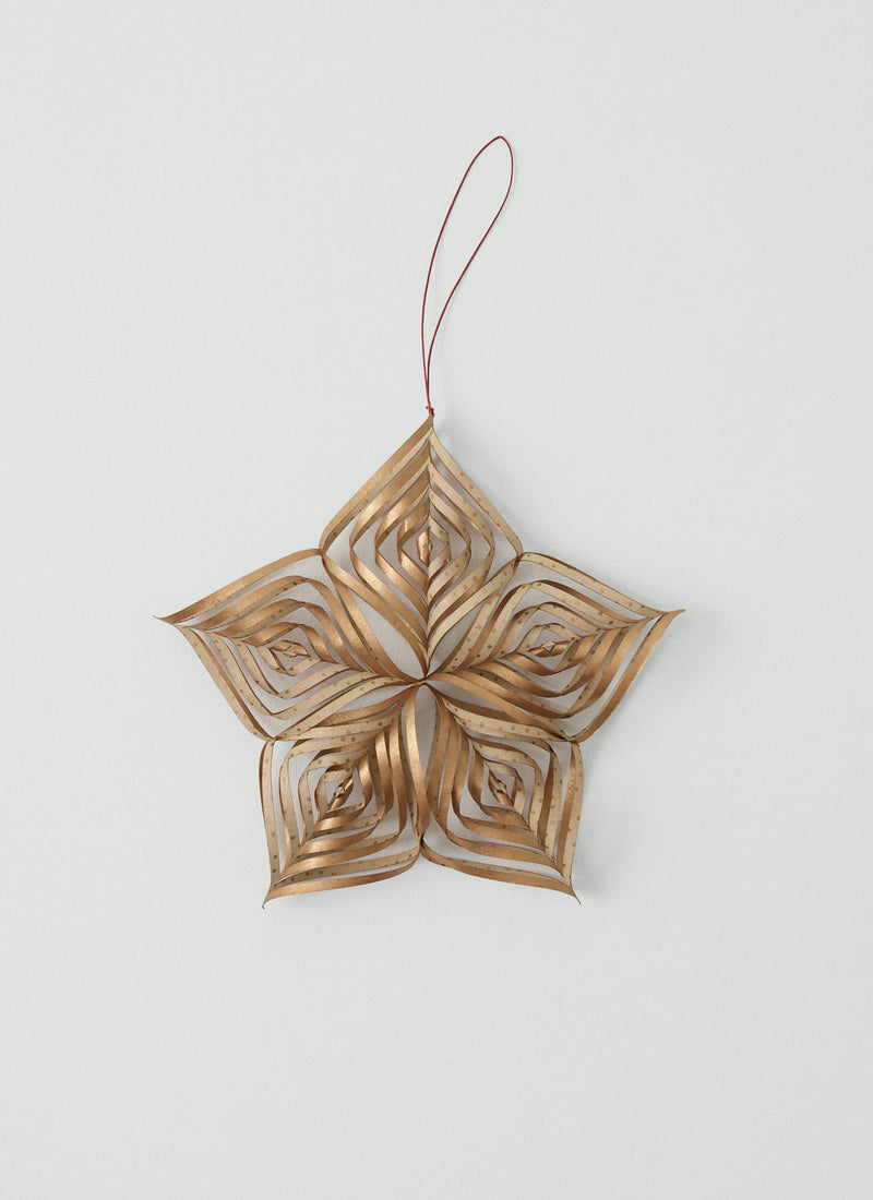 Large Hanging Paper Quill Star | Ecru/Gold