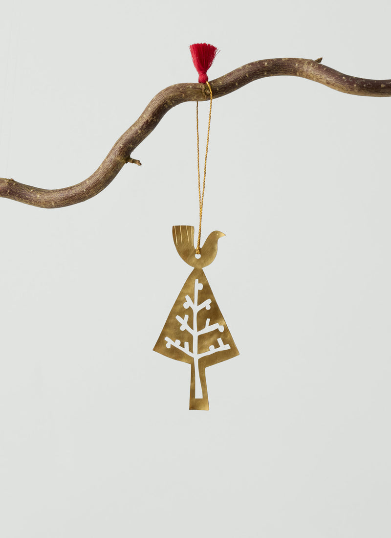 Hammered Metal Tree Decoration | Brass