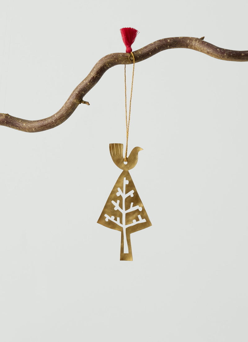 Hammered Metal Tree Decoration | Brass