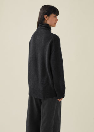 Roll Neck Wool Cashmere Sweater | Charcoal