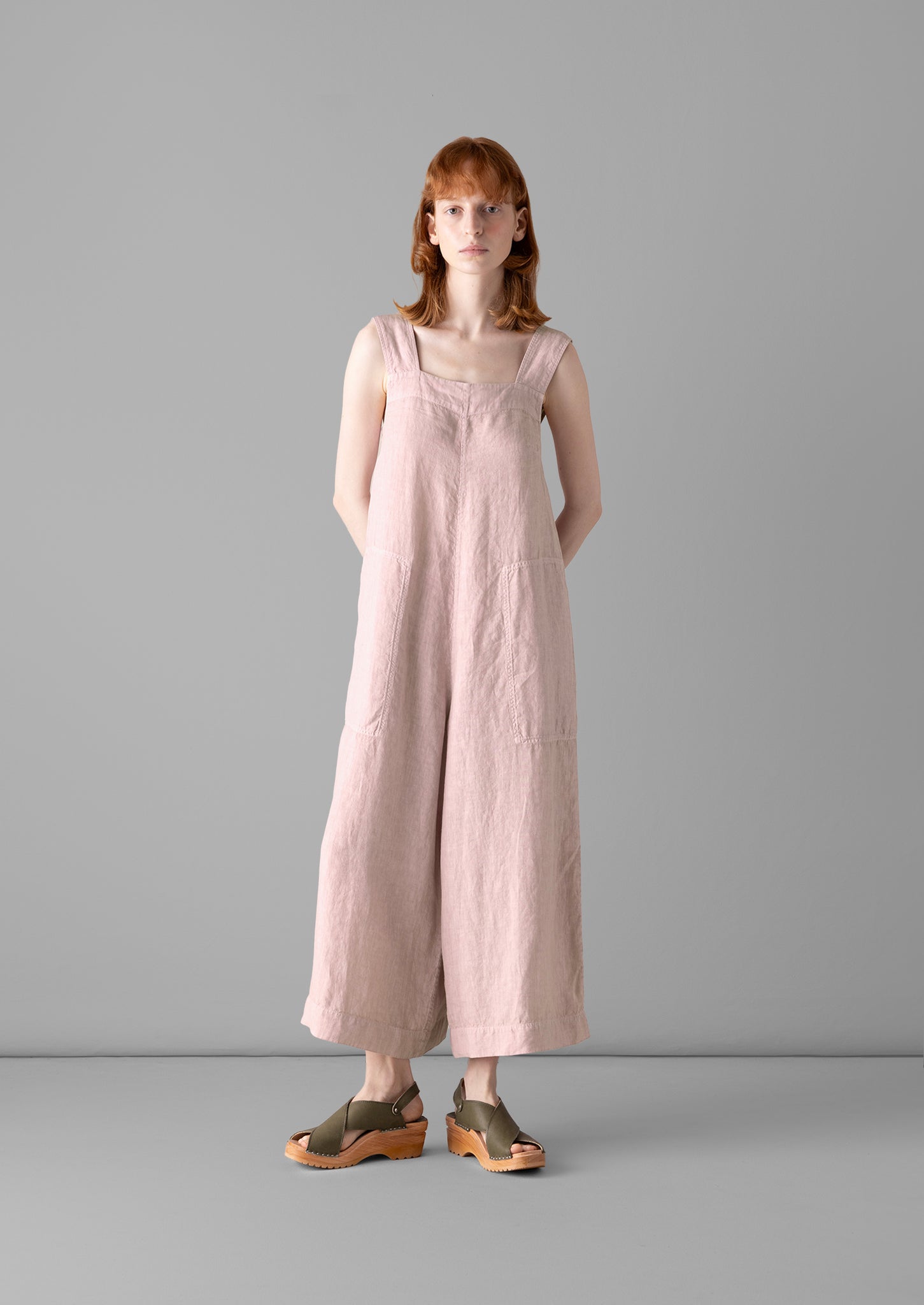 Garment Dyed Linen Pinafore Jumpsuit | Wood Lilac