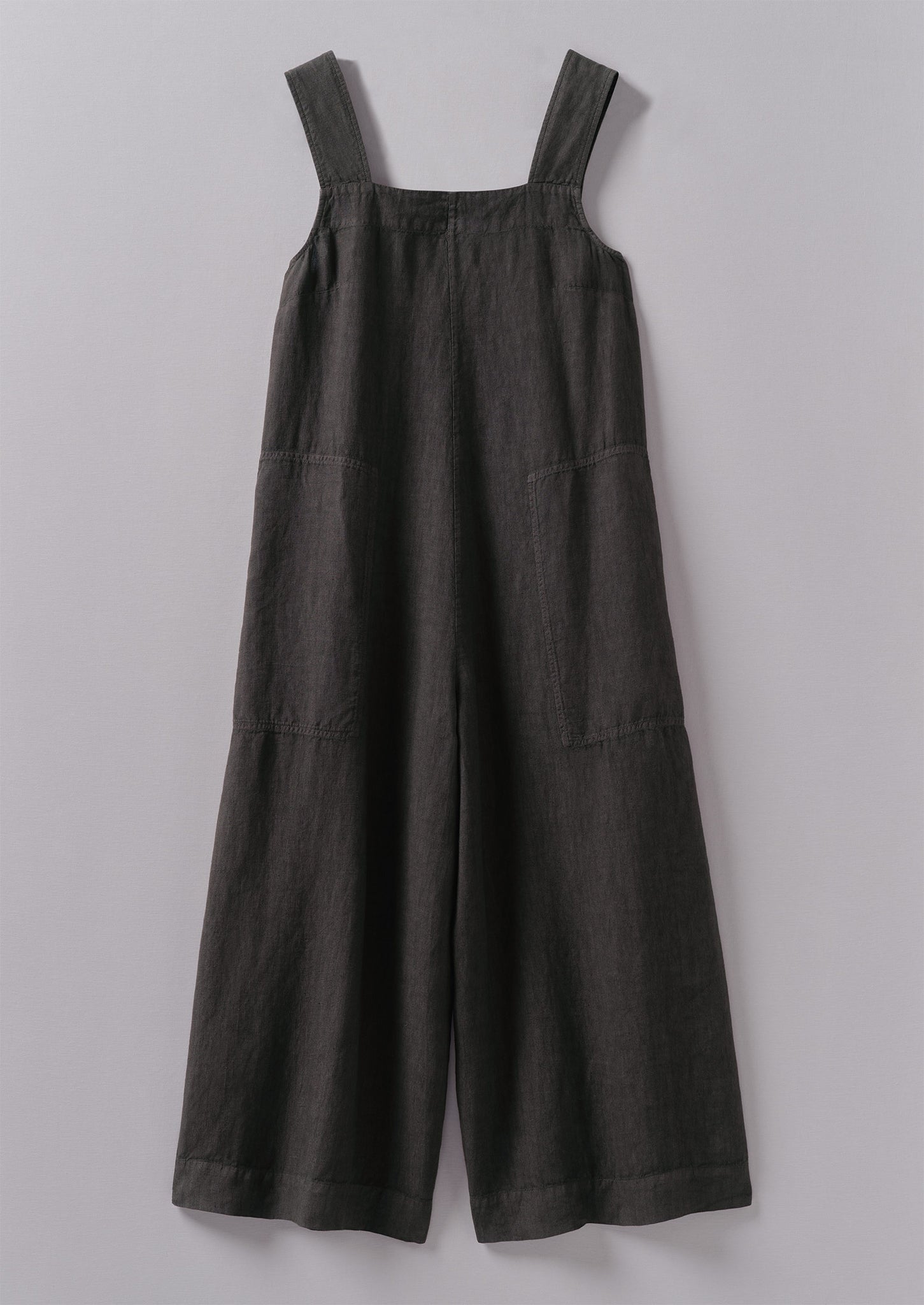 Garment Dyed Linen Pinafore Jumpsuit | Black Coffee