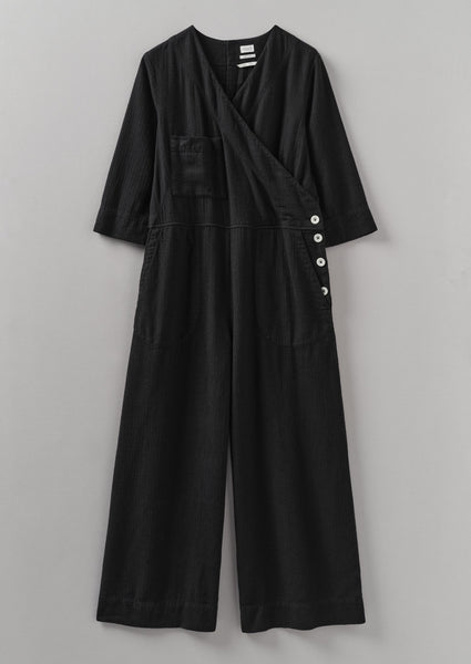 Brushed Cotton Linen Herringbone Jumpsuit Slate
