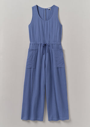 Crinkle Cotton Gauze Jumpsuit | Cornflower