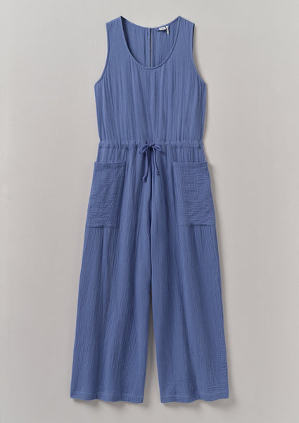 Crinkle Cotton Gauze Jumpsuit Cornflower