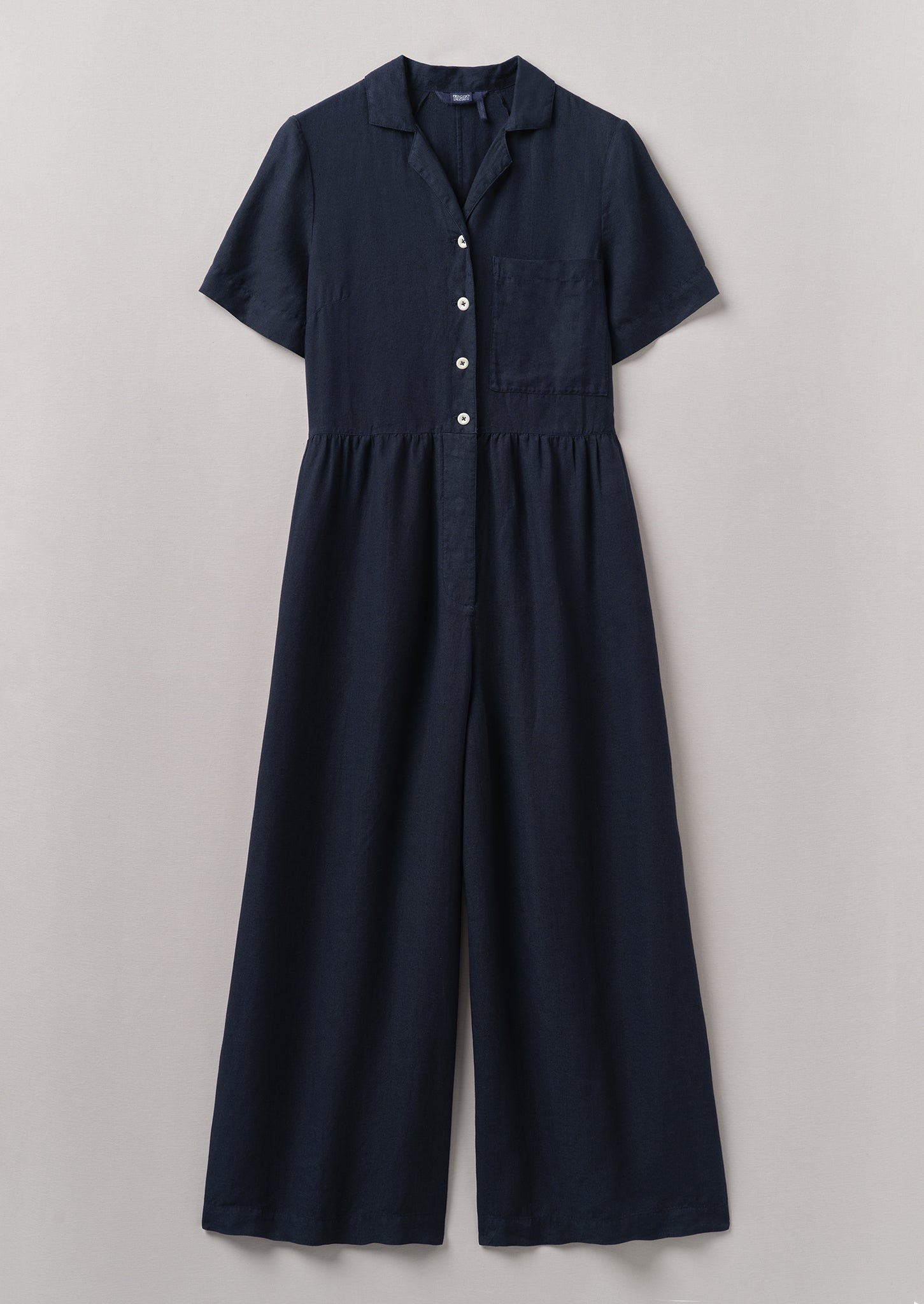 Gathered Waist Linen Jumpsuit | Midnight