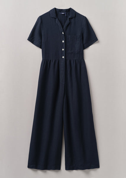 Gathered Waist Linen Jumpsuit Midnight