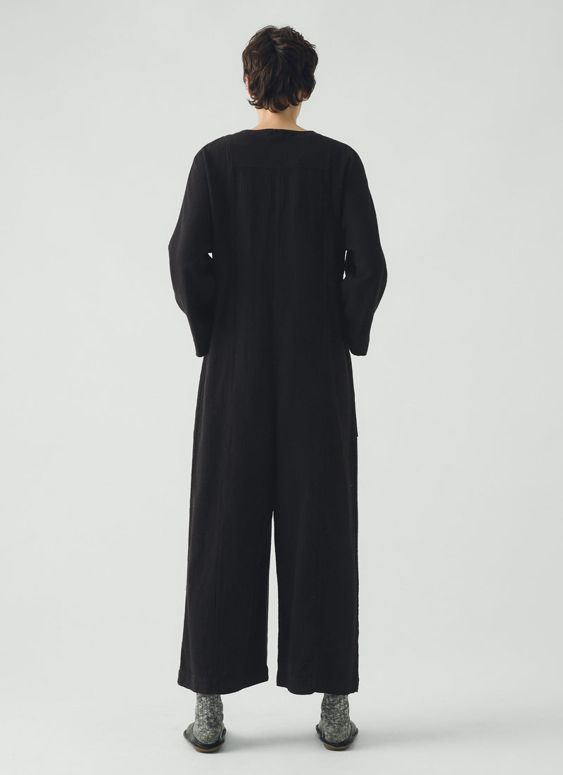 Brushed Linen Cotton Herringbone Jumpsuit | Slate