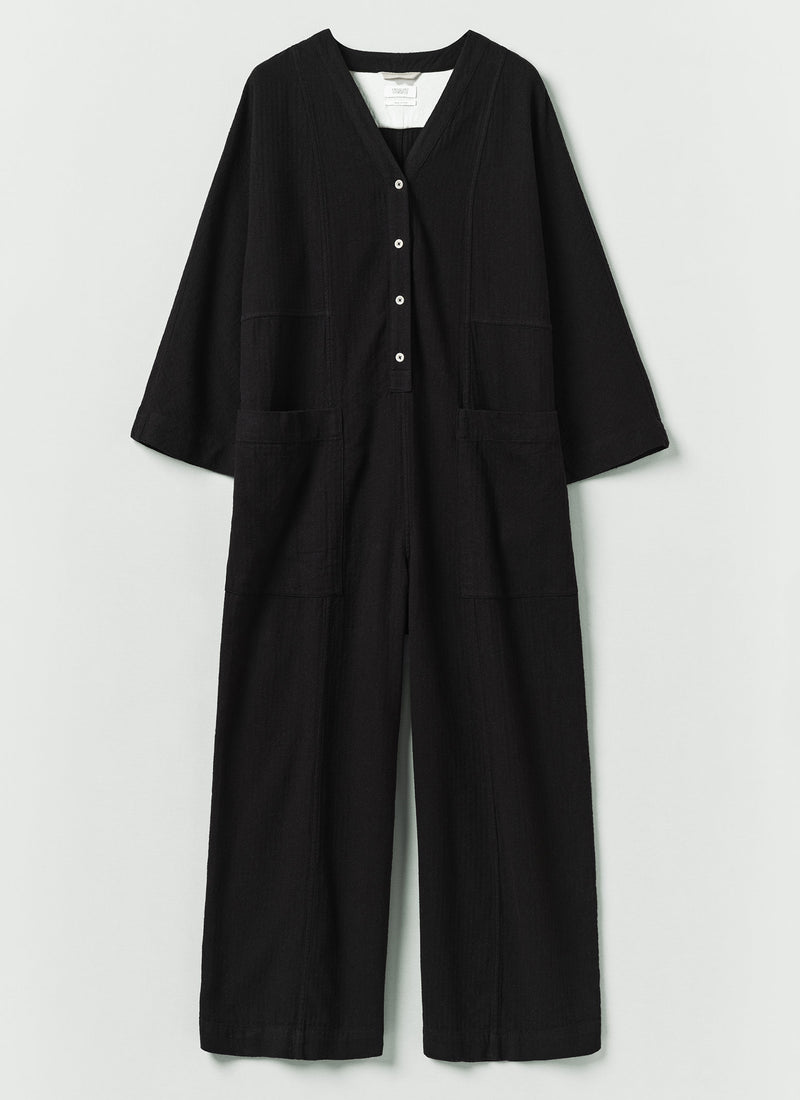 Brushed Linen Cotton Herringbone Jumpsuit | Slate