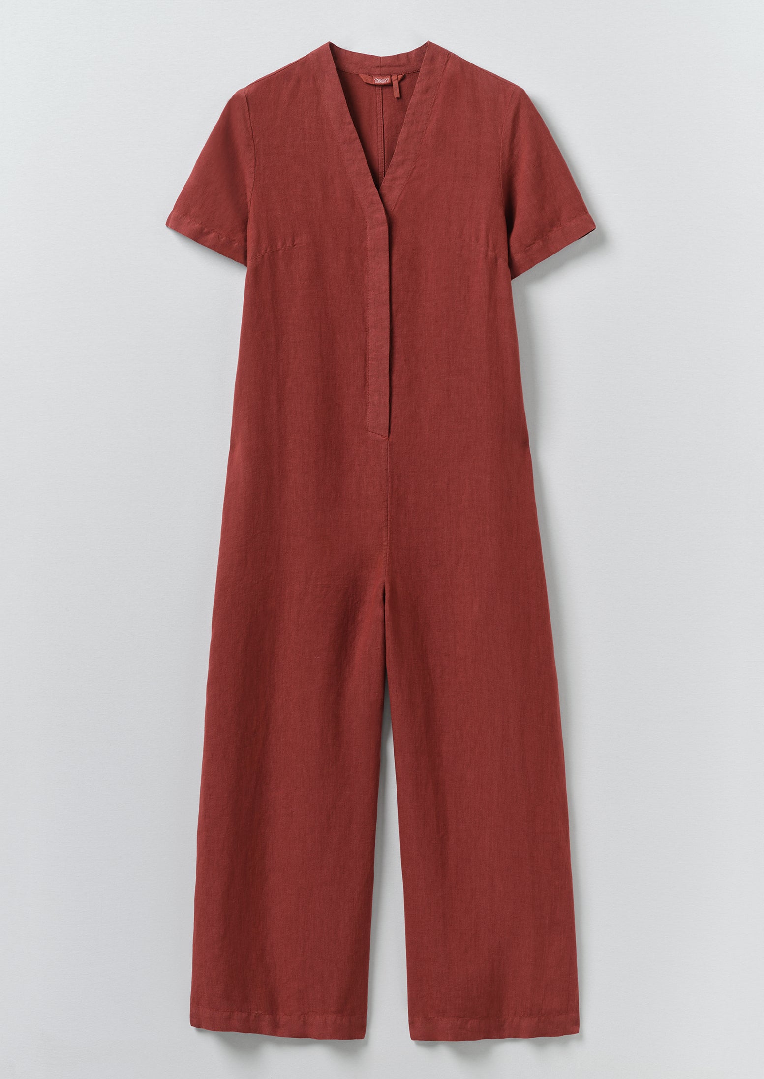 V Neck Garment Dyed Linen Jumpsuit | Tomato Red | TOAST