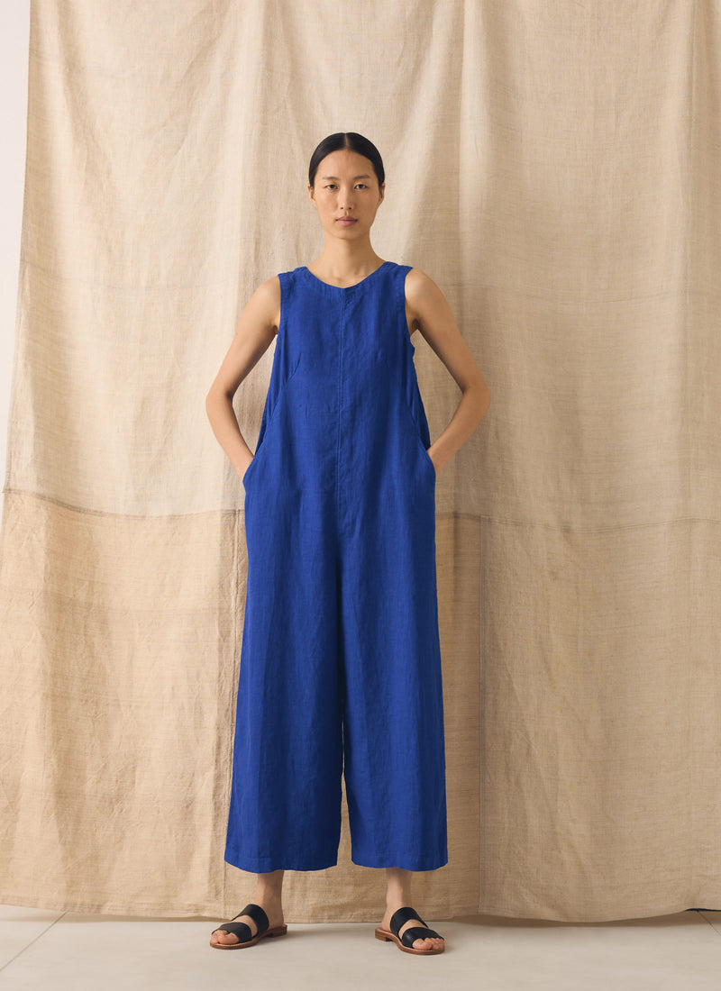 Garment Dyed Linen Scoop Back Jumpsuit | Carmine Blue