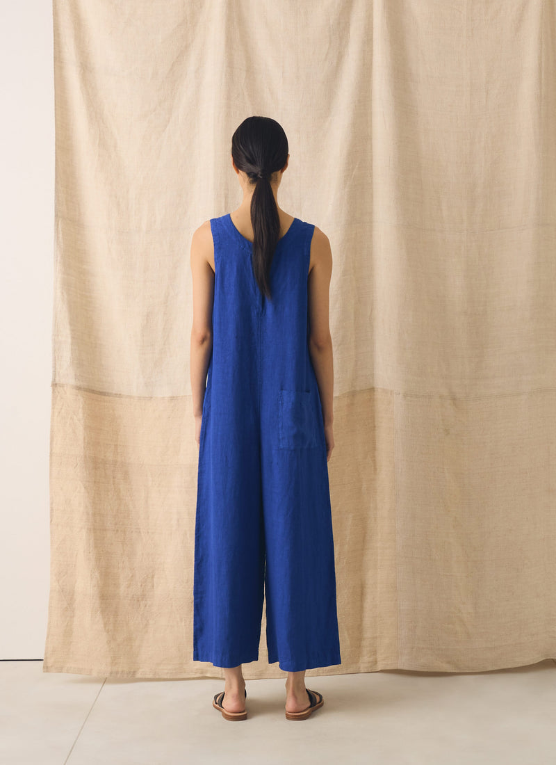 Garment Dyed Linen Scoop Back Jumpsuit | Carmine Blue