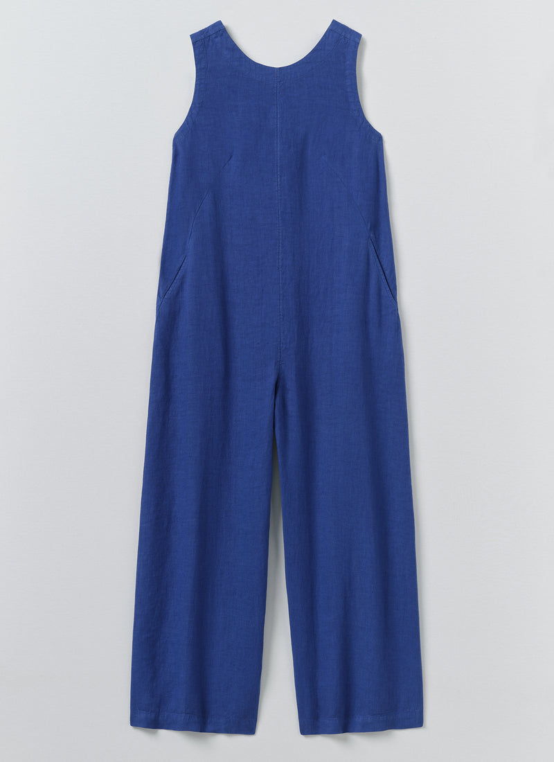 Garment Dyed Linen Scoop Back Jumpsuit | Carmine Blue
