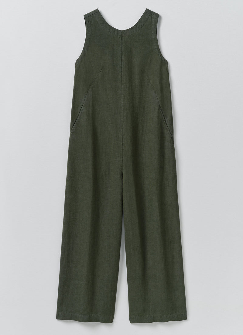 Garment Dyed Linen Scoop Back Jumpsuit | Dark Olive