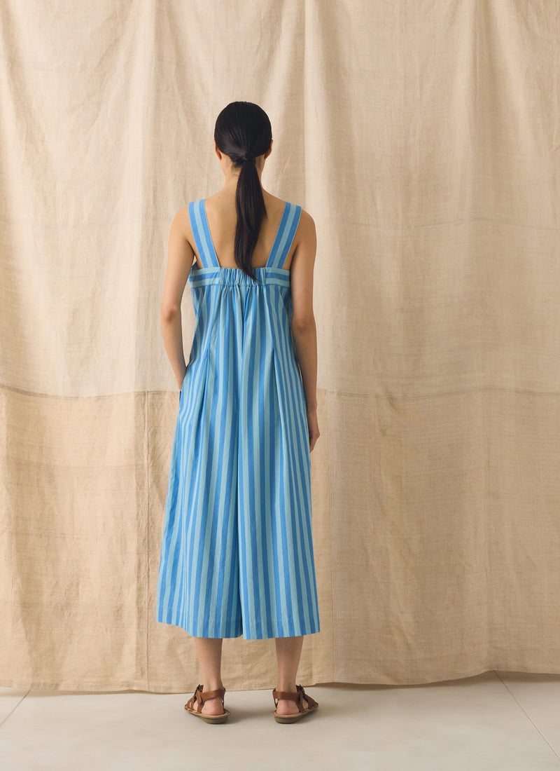 Oyo Stripe Cotton Jumpsuit | Aqua/Cornflower