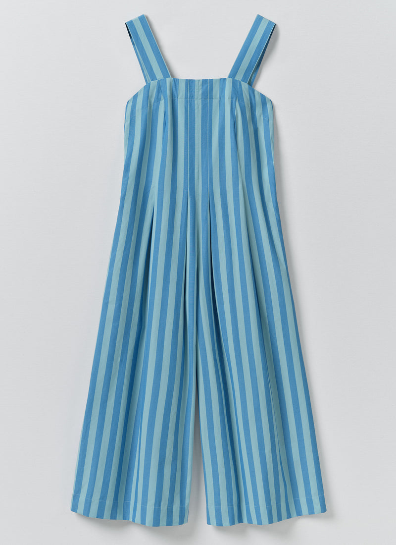 Oyo Stripe Cotton Jumpsuit | Aqua/Cornflower
