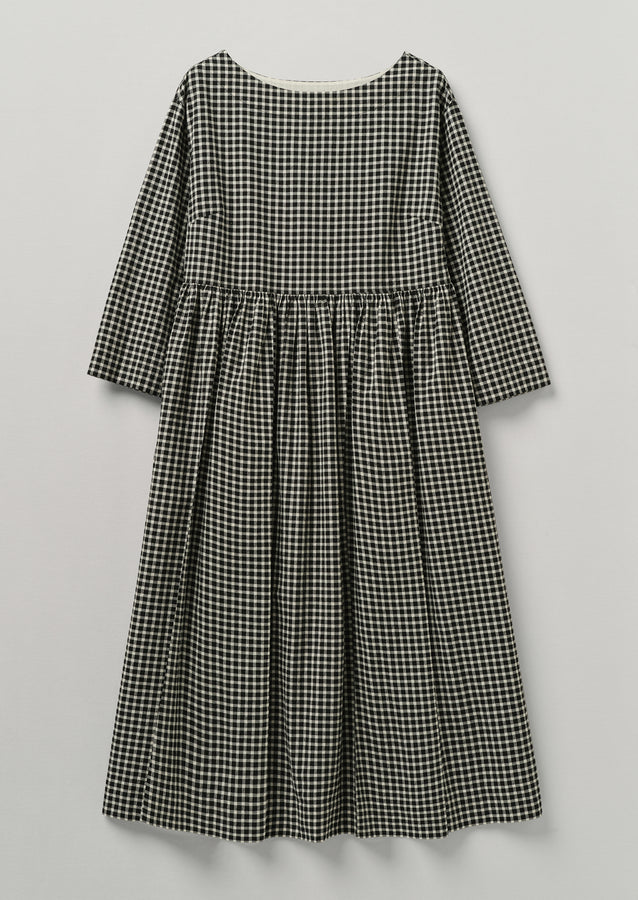 Boat Neck Cotton Gingham Dress | Charcoal/Natural