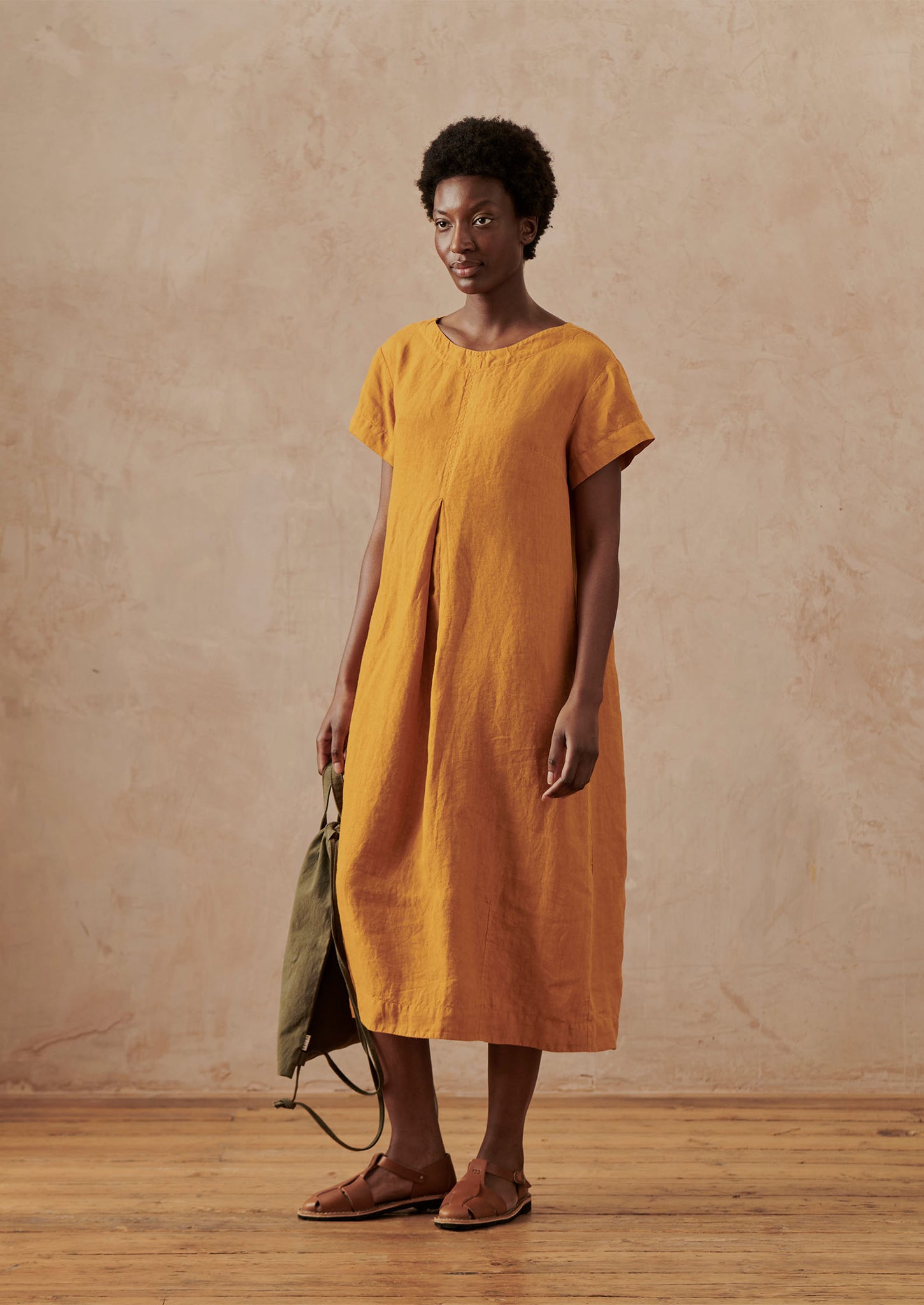 Rounded Garment Dyed Linen Dress | Marigold